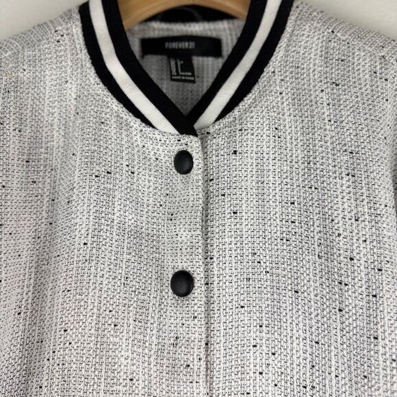 Forever21 Black & White Tweed Bomber Varsity Jacket - Picture 2 of 11